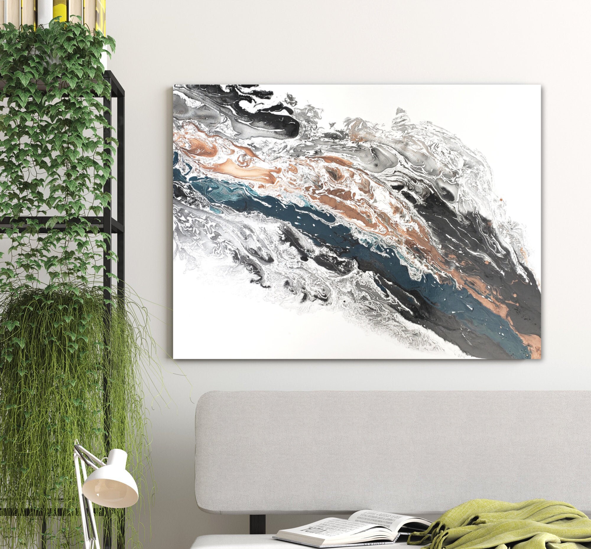 ORIGINAL Painting, Acrylic Painting Abstract Painting, Copper, Teal