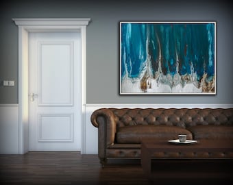 Abstract Art Blue Wall Art Coastal Landscape Giclee Large PRINT on Canvas Large Modern Home Decor Wall Art Painting Office Decor
