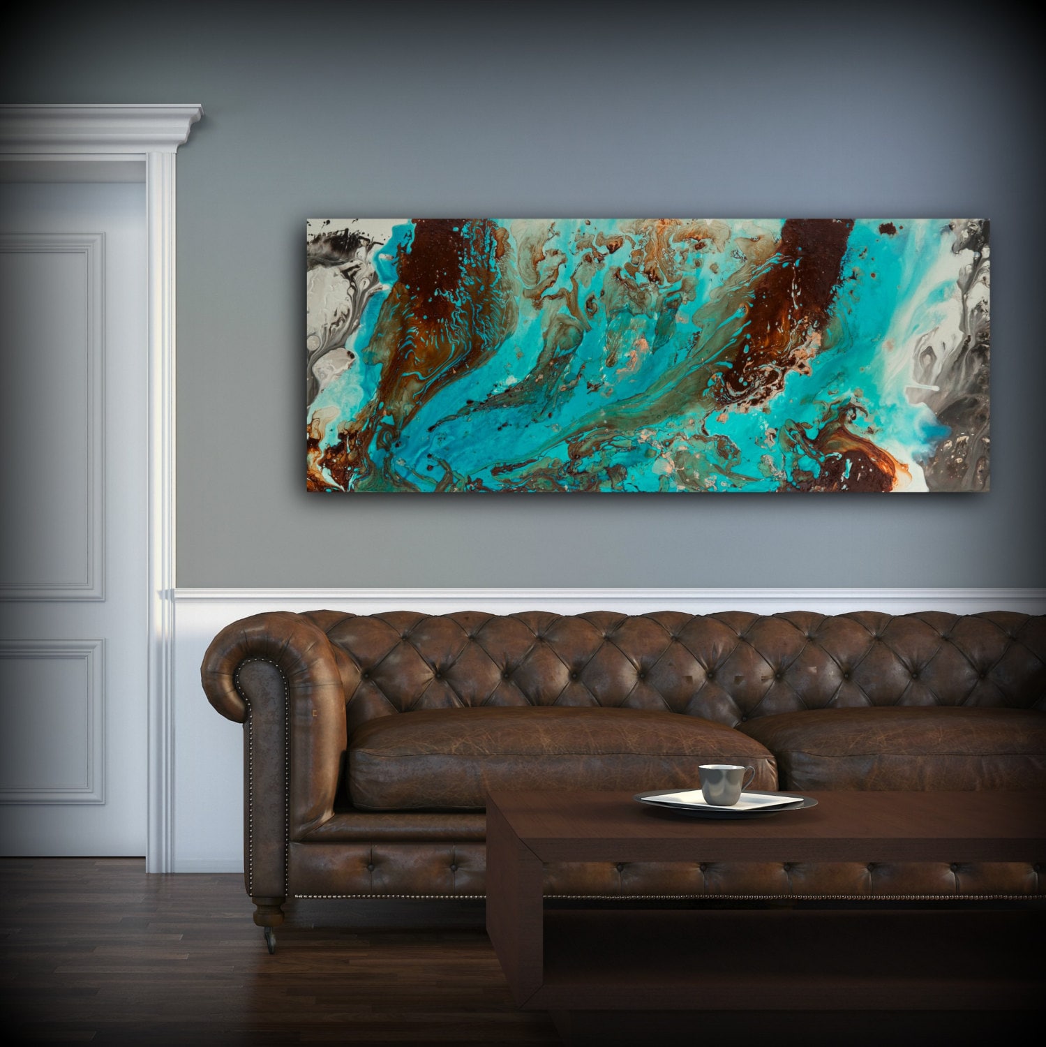 Aqua Print, Blue and Brown Wall Art Decor, Colourful ...