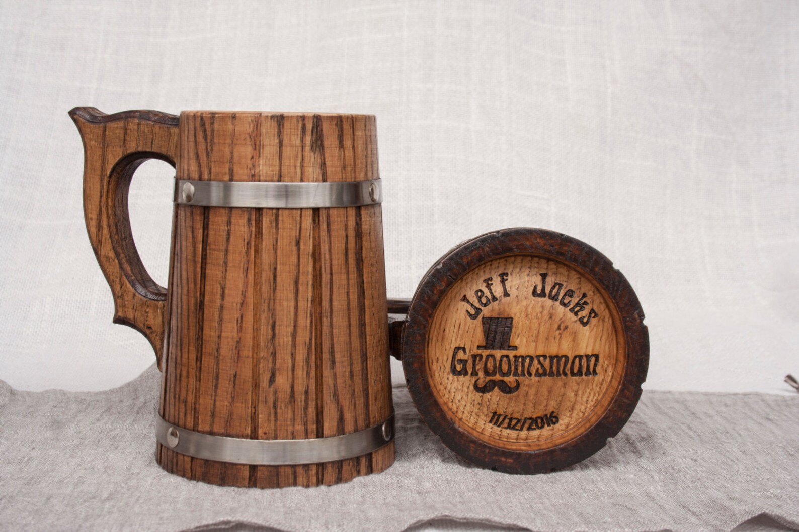 Set of 2 Personalized Wooden Beer Mugs Oak Beer Tankards Etsy