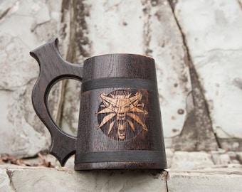 Wooden Beer Mug, Wooden Beer Tankard, Witcher Beer Mug, Oak Beer Mug, Groomsman Beer Mug, Father of The Groom Beer Gift, Rustic Wedding Gift