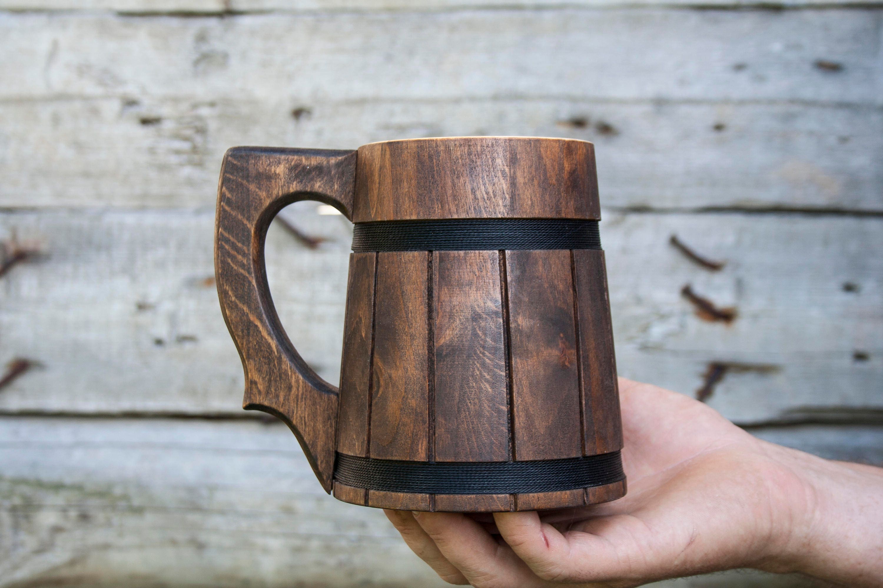 Wood Mug Tankard Beer Mug Drinking Cup Tea Cups Large for Men Women Gift