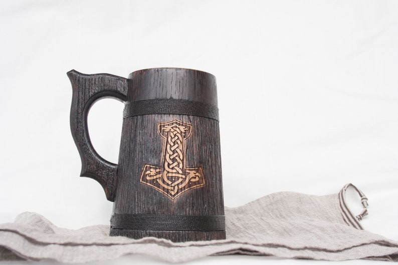 viking wooden beer mug