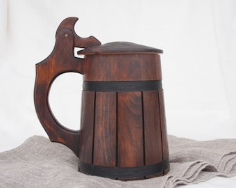 SUPPORT UKRAINE, Alder Mug with the Lid 0.6 L (20 oz), Wood Beer Mug with the Lid, Wooden Mug, Wood Mug, Wooden Tankard, Wood Tankard,Beer