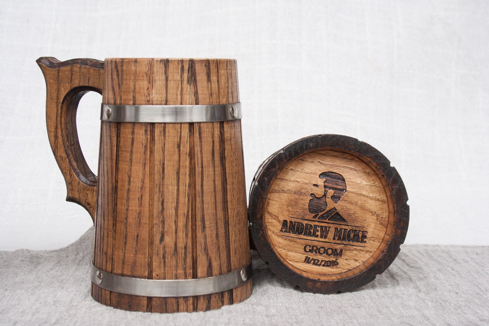 Set of 2 Personalized Wooden Beer Mugs Oak Beer Tankards Etsy