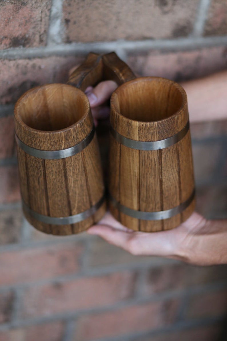 Set of 2 Personalized Wooden Beer Mugs Oak Beer Tankards Etsy