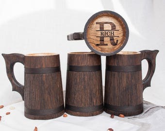 Set of 4 Wooden Beer Mugs, Custom Beer Mugs, Personalized Mugs, Groomsman Beer Mug, Wedding Party Favor, Wood Tankards, Custom Wedding Gift