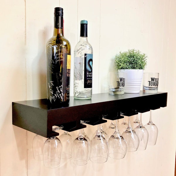 Floating wine shelf | Painted Wine glass rack | Hanging wine glass shelf | Floating wine rack | Wine bar| See Personalization at Check-out