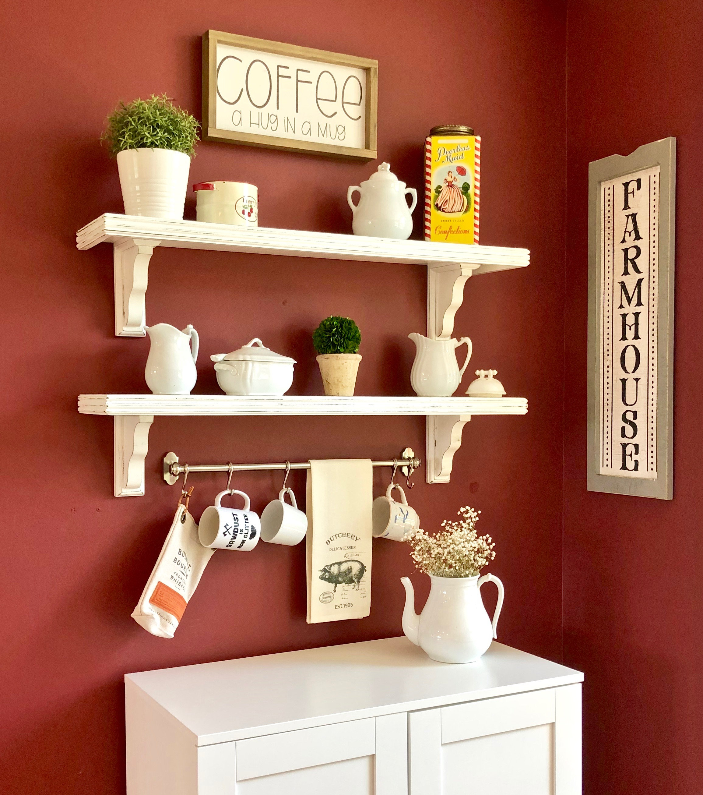 Farmhouse Shelf With Decorative Brackets Wide Corbels Open Etsy