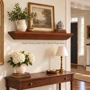 Maple Stained Crown molding shelves | Stained floating shelf | Mantle shelf | Lacquer protective finish | Decorative shelving