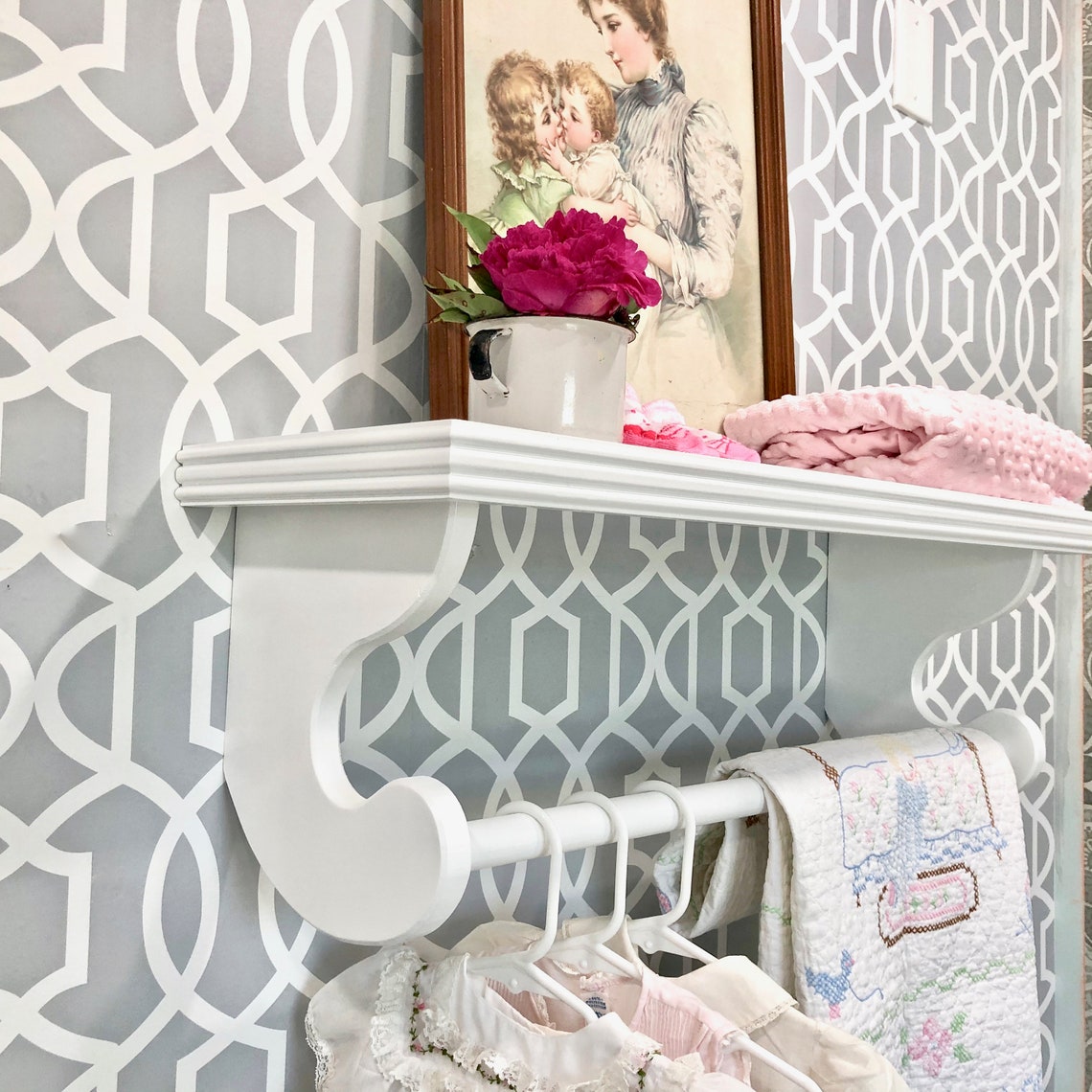 Nursery shelf with rod Baby clothes rack Hanging quilt Etsy