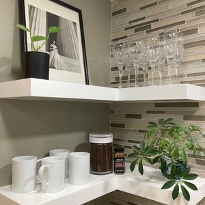 Corner Floating Shelf - 2&quot; Thick - Custom Sized - Painted - Hard lacquer finish