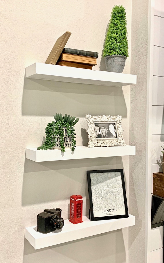 Floating Shelf White Open Floating Shelving Hard Lacquer Paint