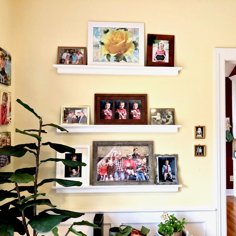 White floating shelf Picture frame shelf Picture ledge Etsy