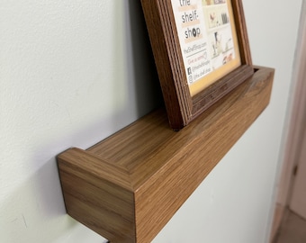Stained White Oak Picture Ledge Shelf | Modern Photo Gallery Wall