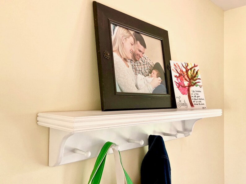 White wall shelf with pegs Entryway rack Coat rack Etsy
