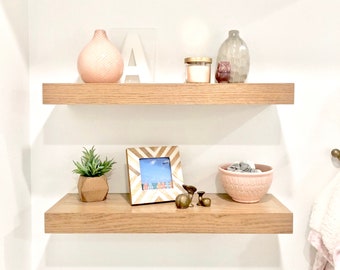 Floating Oak shelf | Stained floating shelves | White Oak open shelving | Bathroom floating shelf | Select from 10 Stain Colors