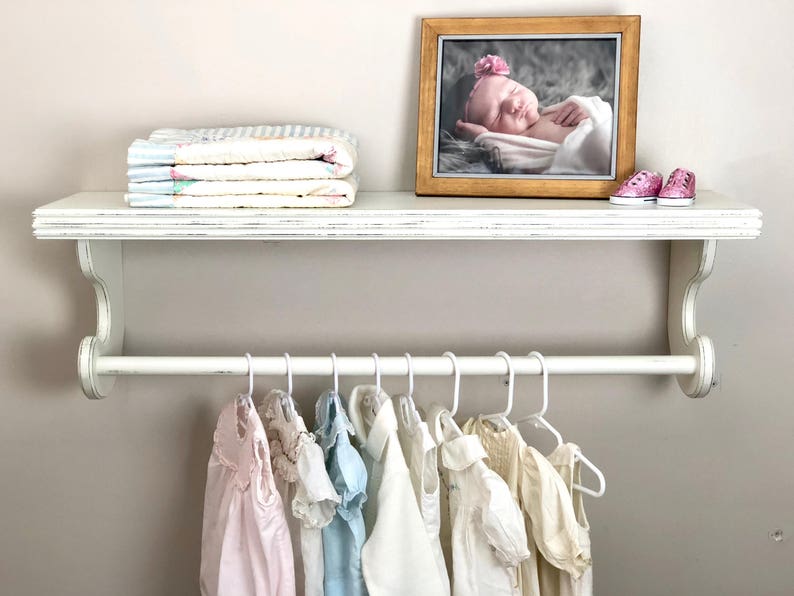Nursery Shelves Hanging Clothes Rack Distressed Shelf With Rod Wall Decor Quilt