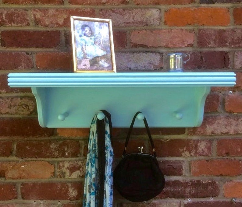 White wall shelf with pegs Entryway rack Coat rack Etsy