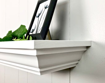 Painted Crown Molding Floating Shelf | Hard Lacquer Finish | Mantel Ledge
