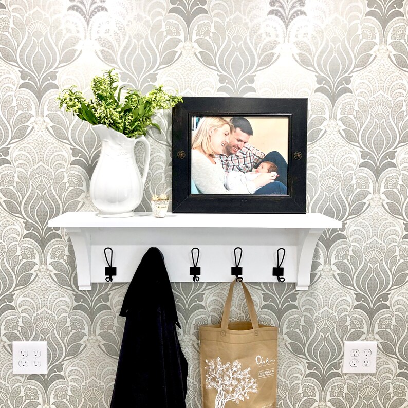 Farmhouse Shelf With Hooks Modern Farmhouse Shelf Wall Etsy