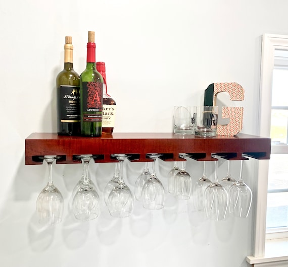 Stained Floating Wine Shelf Wine Glass Rack Stained Maple Wood Floating Shelf Etsy Australia