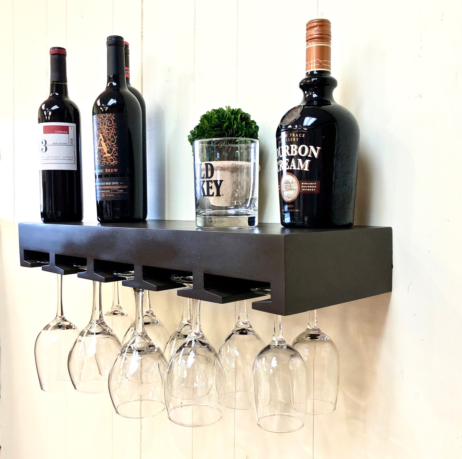 Wine glass rack Floating wine shelf Wall mounted wood wine Etsy