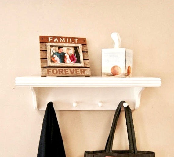 White wall shelf with pegs Entryway rack Coat rack Nursery Etsy