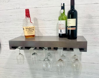 Stained Floating wine shelf | Wine glass rack
