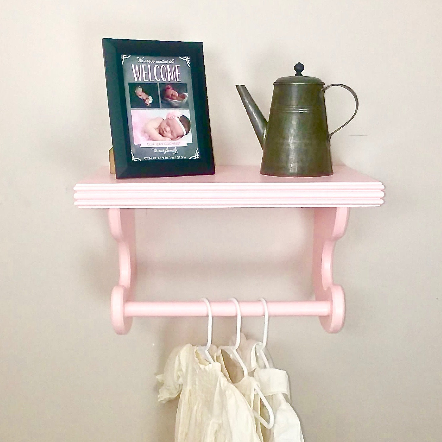 Nursery Wall Shelf Clothes Rack With Hanging Rod Shelves For Baby Quilt