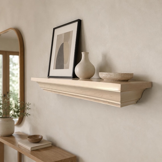 Maple Stained Crown molding shelves | Stained floating shelf | Mantle shelf | Lacquer protective finish | Decorative shelving