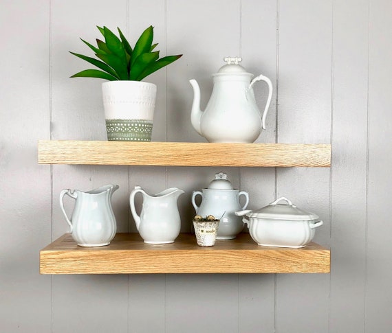 Oak Floating Shelf Kitchen Shelves Open Shelving Natural Rustic Super Sy Rod Brackets