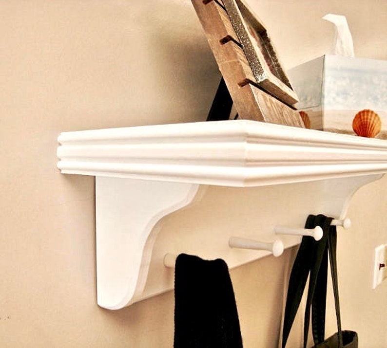 White wall shelf with pegs Entryway rack Coat rack Etsy