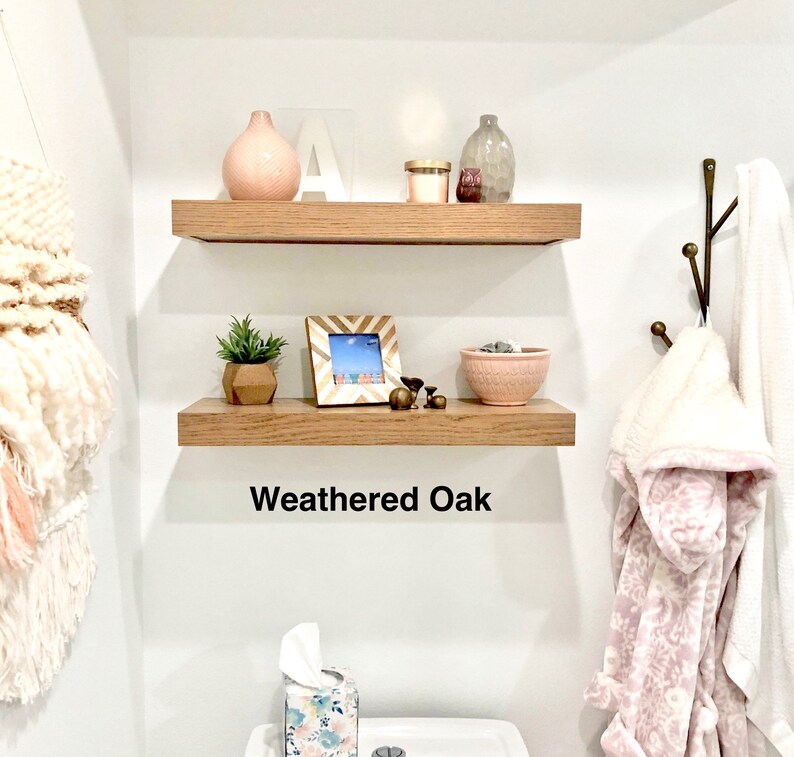 Oak floating shelf Stained Oak bathroom shelves White Oak Etsy