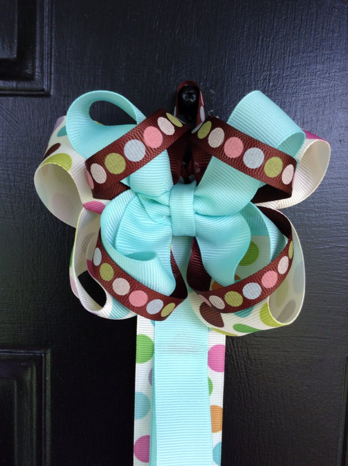 Girl's ribbon blue polka dot hair bow holder Etsy