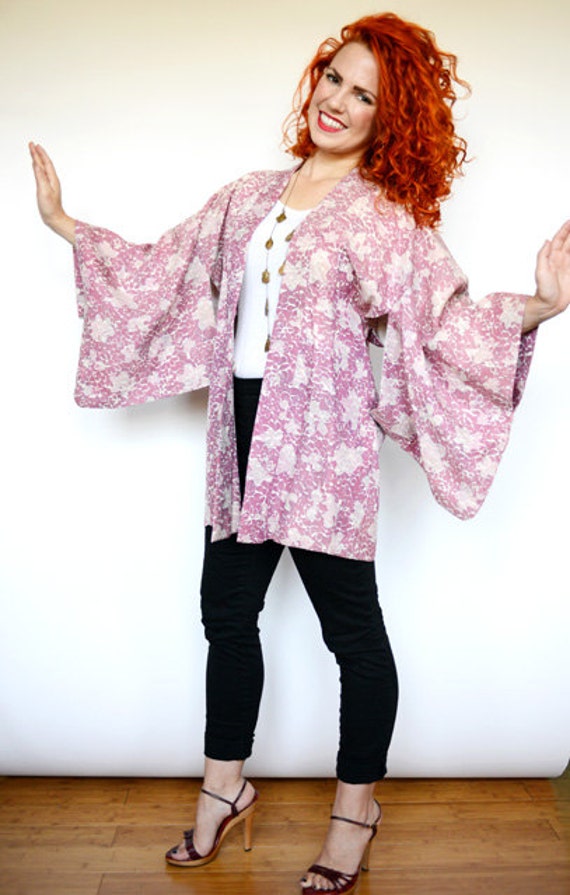 Vintage Japanese Pink Silk Haori Kimono Jacket Ro… - image 2