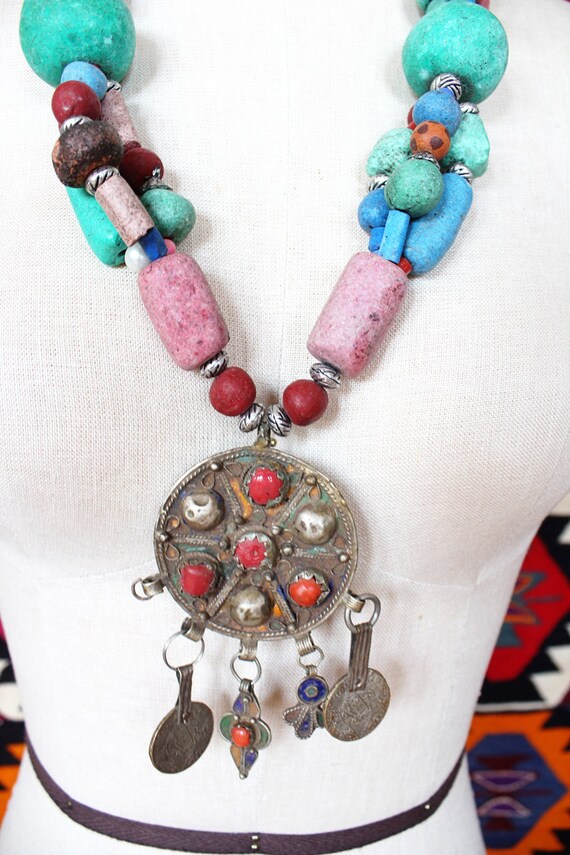 Vintage Moroccan Berber Colorful Beaded Ethnic Tr… - image 3