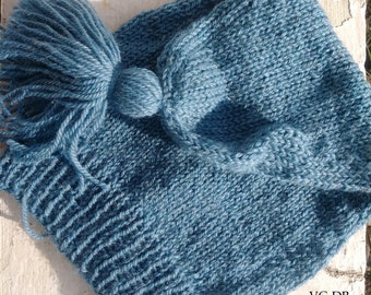 1700's Style Toque/Voyageur's Cap-Denim Blue-Wool-Children and Adult Sizes-Hand-Knit