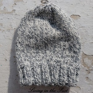 Knit Hat-Infant Size-Wool-Variegated Gray-Hand Knit