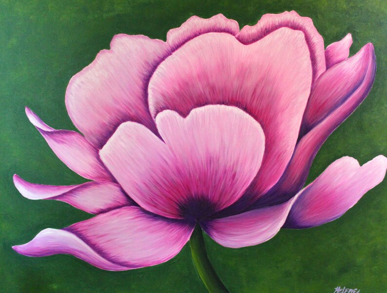 Large Flower Painting in Pink Acrylic on Canvas Ready to Etsy