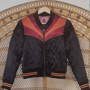Black Rising Sun Bomber Jacket Quilted 70s Style Satin - Etsy