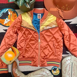 Burnt Orange Chainstitch Bomber Quilted 70s Style Satin