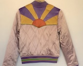 Pink Rising Sun Jacket Mauve Quilted 70s style satin bomber Jacket lightweight gold and purple seventies jacket 80s