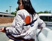 PREORDER Silver Wings Bomber Jacket 70s Minimal Silver Navy Burnt Orange Sun Retro Fall Quilted Jacket