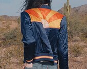 Rising Sun Jacket Navy Blue Quilted 70s style Bomber Jacket lightweight ski jacket as seen on classicrockcouture Instagram 1970s coat