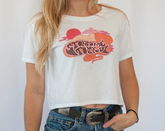 top corto blanco Stoned Me To My Soul / Artista original de CRC dibujado a mano impreso Van Morrison camiseta crop top suelto festival de camiseta de ajuste fluido