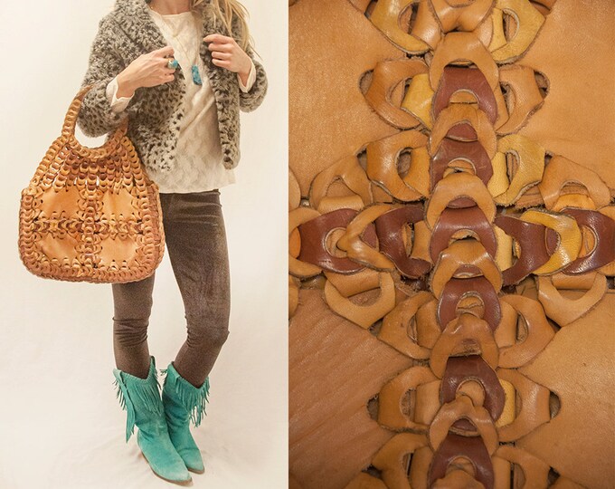 70s Large Brown Leather Vintage Hippie Bag Heavy Genuine Etsy
