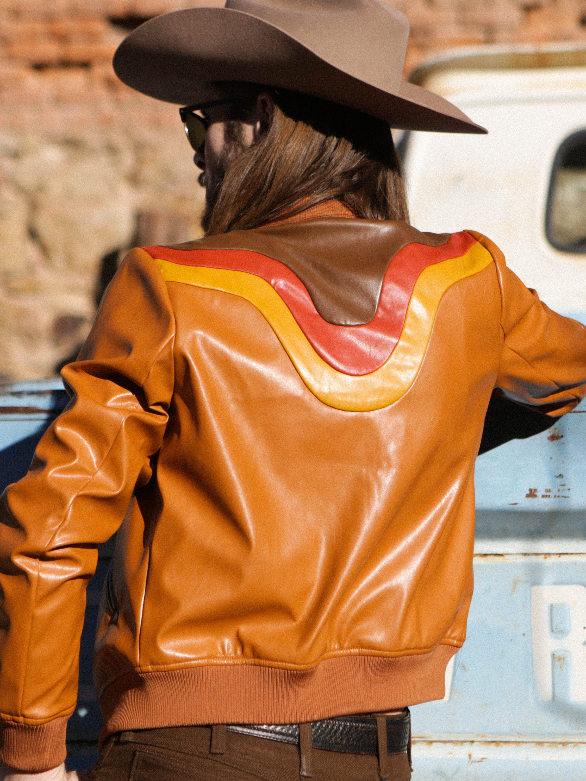 Classic Rock Couture Cosmic Cowboy Bomber Jacket Vegan Leather 70s