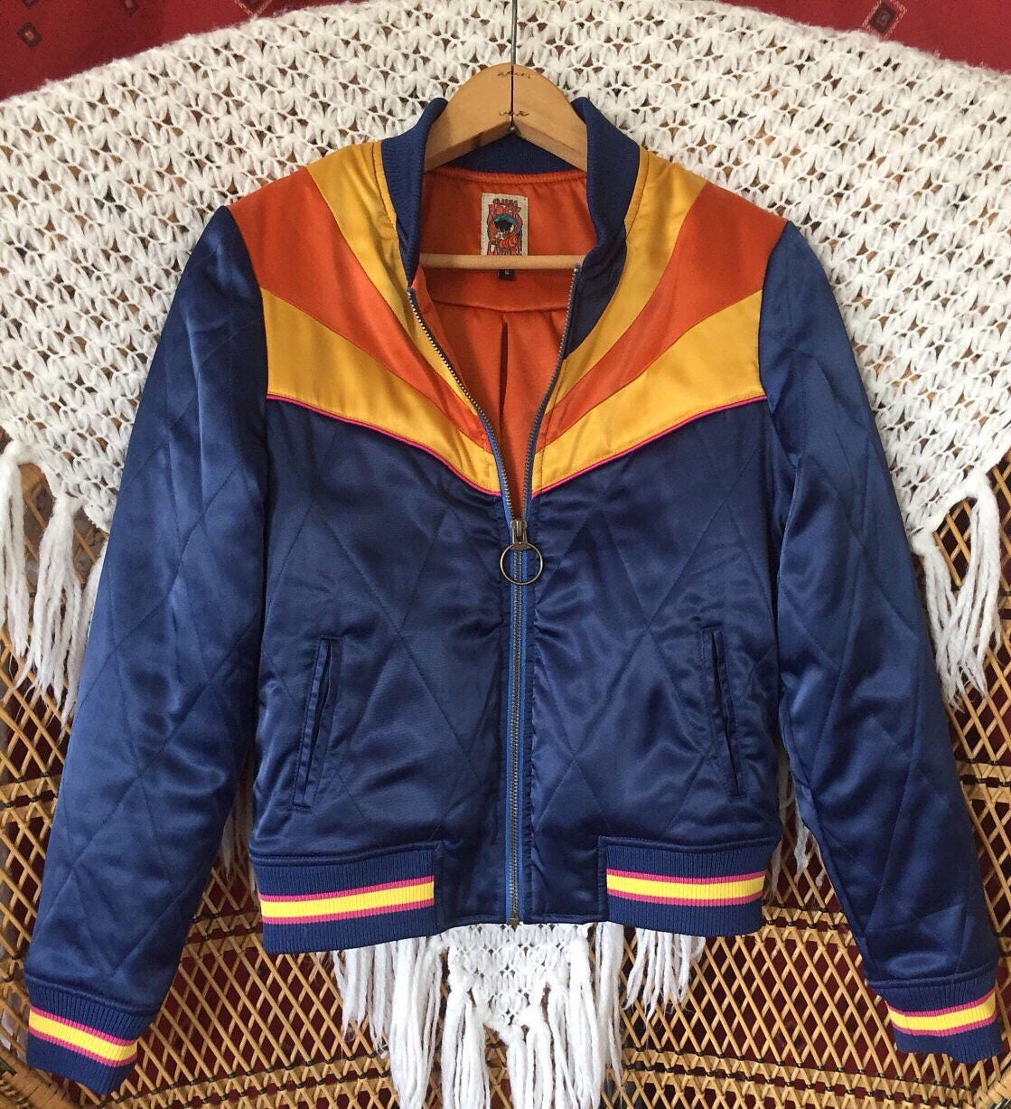 Textured Cotton Back Stripe Bomber Jacket