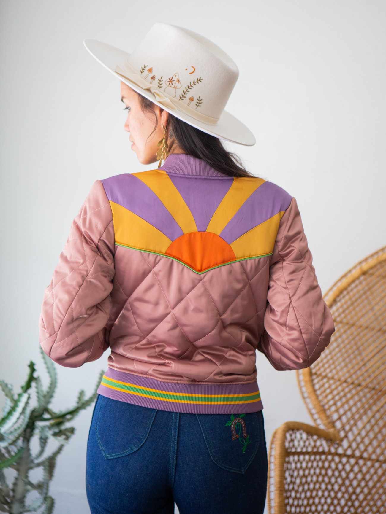 Dusty Rose Rising Sun Jacket Mauve Quilted 70s Style Satin Dusty Rose Rising Sun Jacket Mauve Quilted 70s Style Satin